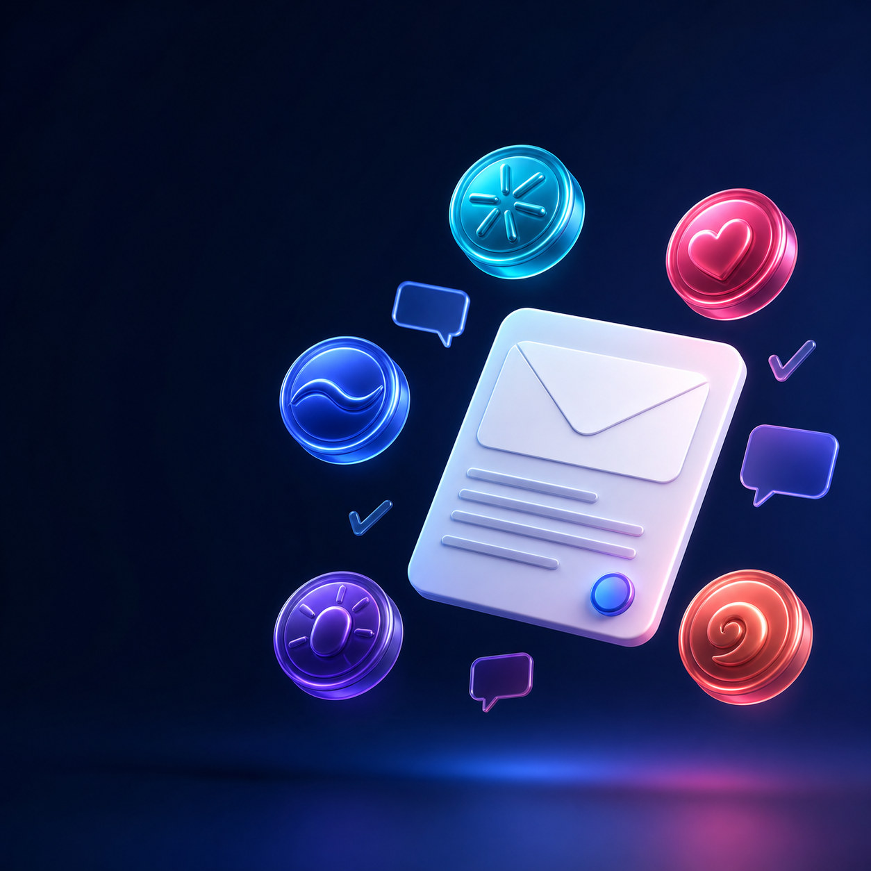 Email draft surrounded by colorful feedback tokens